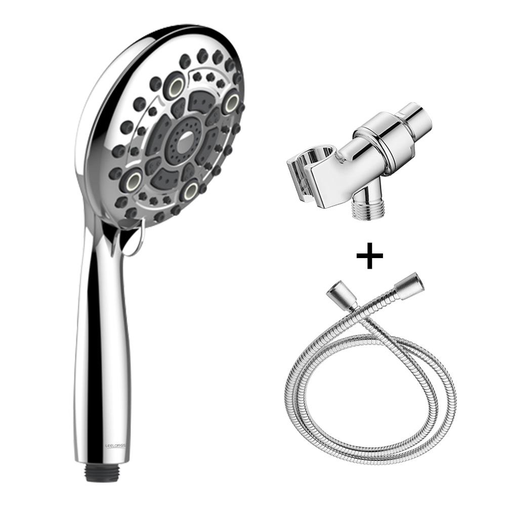 6 Functions High Pressure Chrome Water Saving Shower Mist Spray Bath Handheld Shower Head with Bracket and Hose for Bathroom