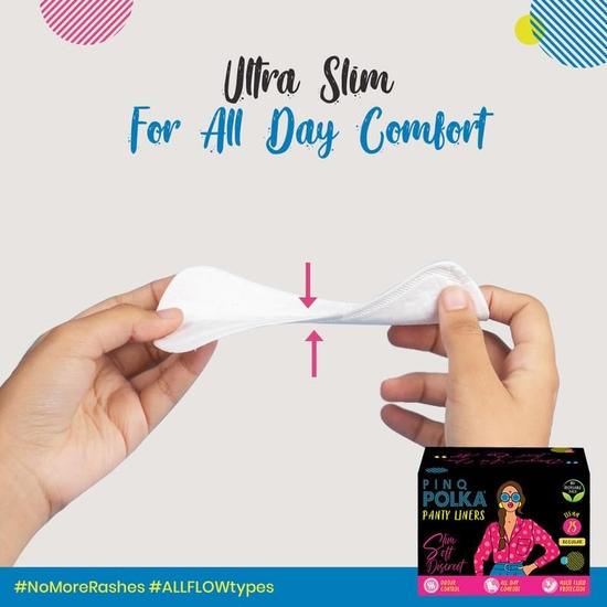 PINQ POLKA Super-Soft Ultra Slim Pantyliners for Intimate Hygiene of Women, Regular(155mm) and Large(180mm) - Pack of 2-50 Pieces