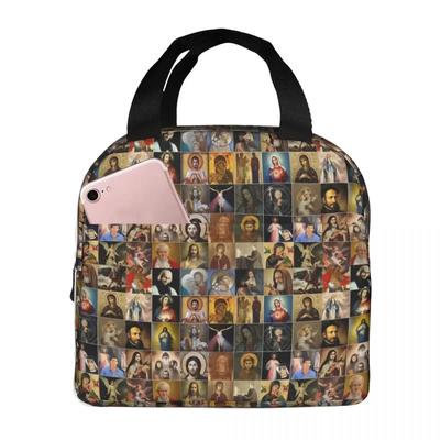 Saints Insulated Lunch Bag Jesus Christ Women Kids Cooler Thermal Portable Box Ice Pack Tote