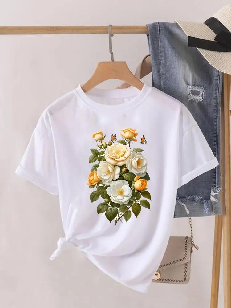Short Sleeve Women Print Summer TShirt Fashion Clothing Graphic T-shirts Watercolor Flower Cute Clothes Lady Casual Tee