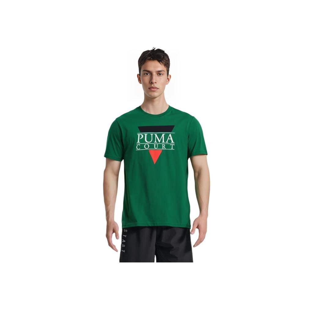 Puma Logo Print Geometric Pattern Casual Crew Neck Short Sleeve T-Shirt Men Tops Green 536913-96