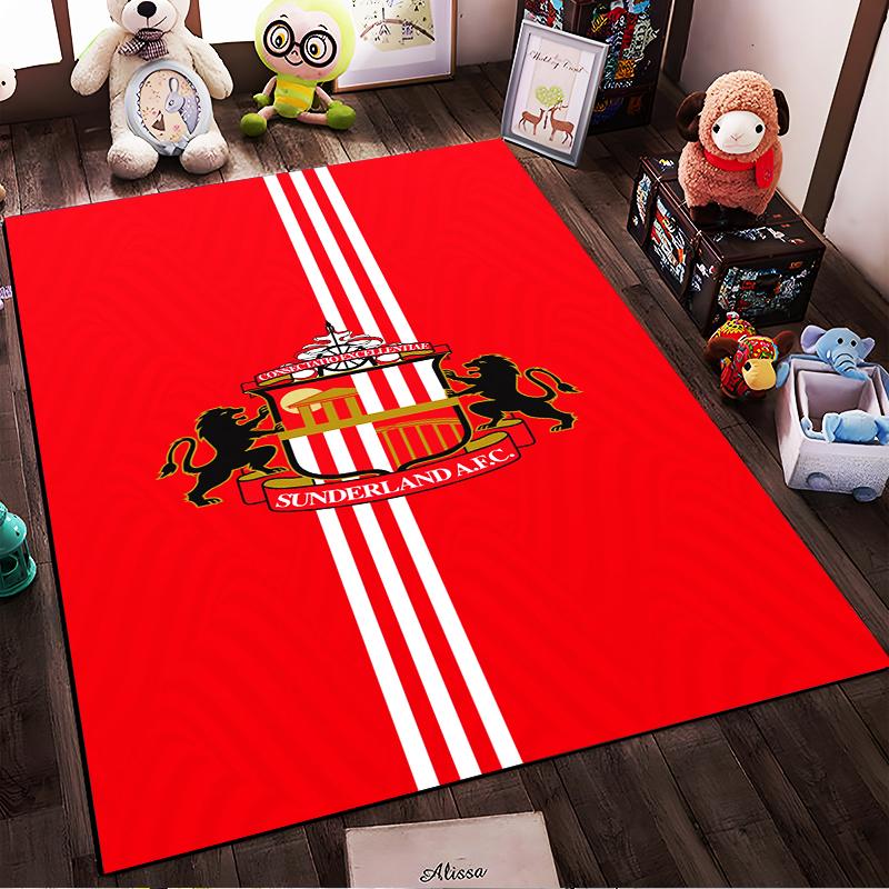 Red Rug with Sunderland A.F.C. Emblem Non-slip Rug Suitable for Living Room and Bedroom Sofas.