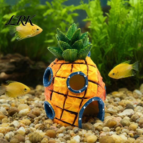 Snail Aquarium Accessory Pineapple House Fish Tank Decor, Resin Cartoon Ornament with Landscaping Hollow Caves, Hideout Caves for Shrimp Snails, Funny