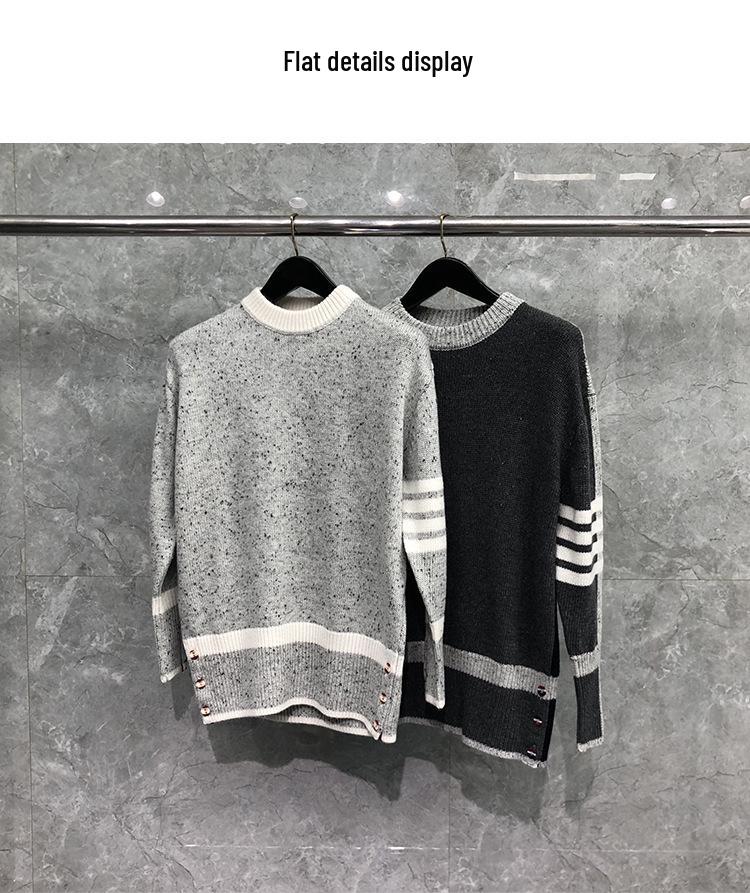 TIME BREATHE Women's Autumn Sesame Patchwork Sweater – Soft, Fluffy French Knit with Round Neck