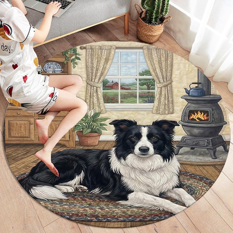 The puppy on the carpet Round Area Rug,Carpet Rug for Living Room Bedroom Sofa Playroom Decor,Non-slip Floor Mat