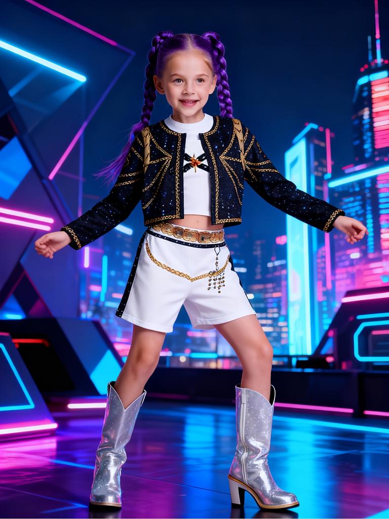 3-piece Set of Kpop Girl Group Costumes, Children's Kpop Performance Costumes, White Party Girl Group Stage Costumes for Idol Singers