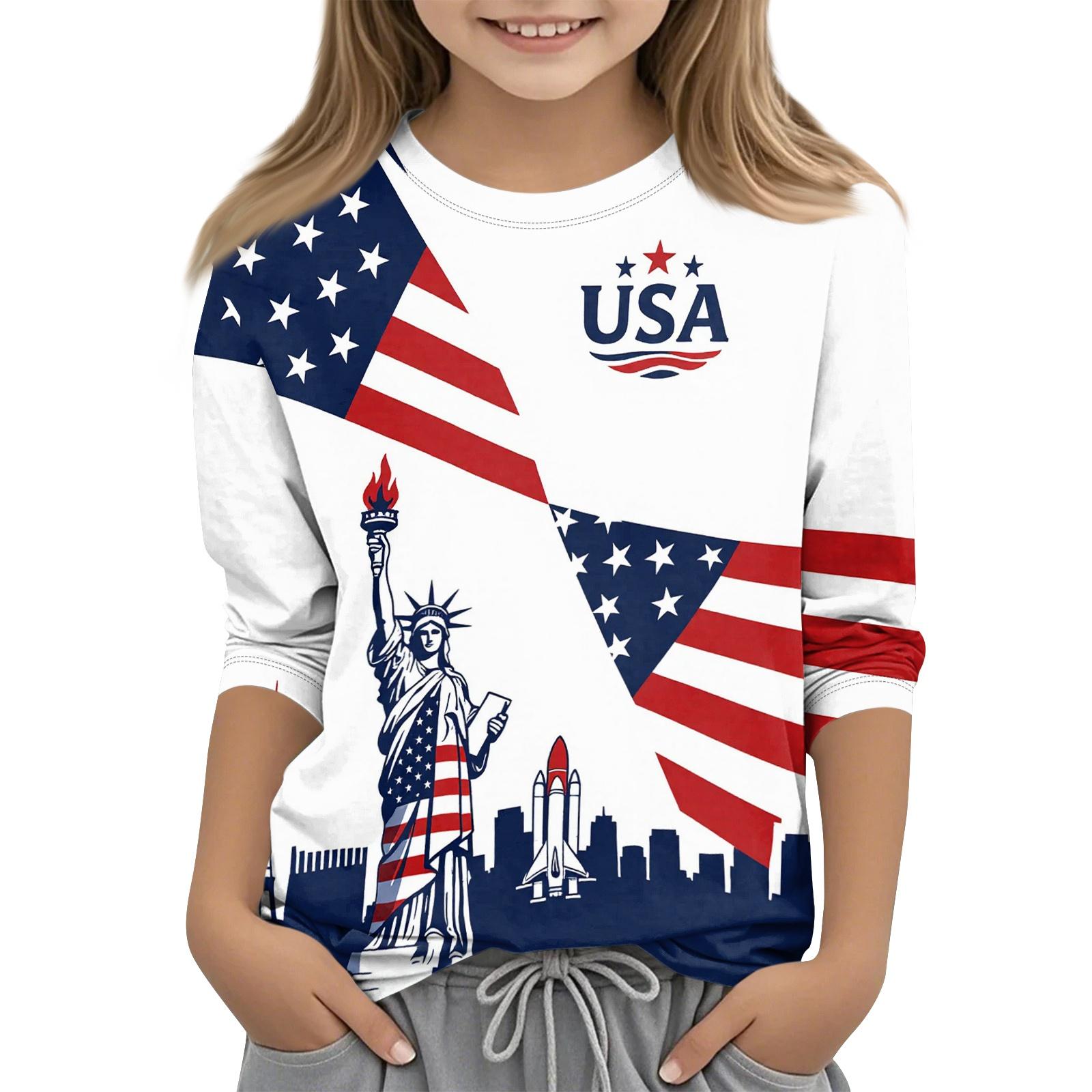 

Детская повседневная футболка с принтом ко Дню независимости, с круглым вырезом и рукавами три четверти 130