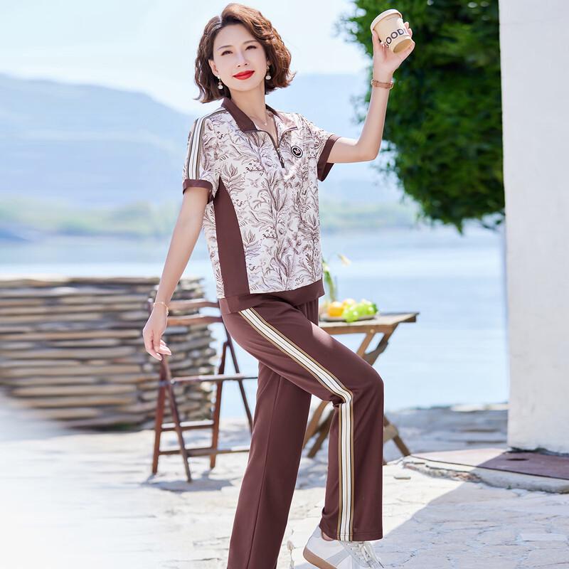 Pasite Women's Chinese Style Floral Print Summer Two-Piece Set