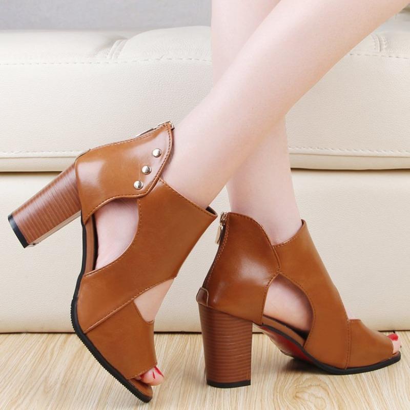 Fish Mouth High-heeled Sandals Women's Spring New Breathable Hollowed-out Thick-heeled Fashion Sandals