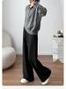 Aixuan White Wool Acetate Wide-Leg Pants: 2025 Autumn/Winter Women's Casual Draped Trousers