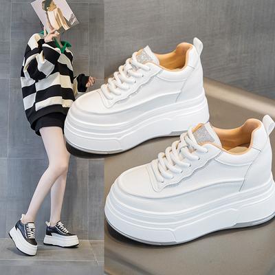 3 Small Size Lace-up Inner Height Increase Casual New Thick-soled Wedge Heel Small Man Wedge Heel Shows High White Shoes Women