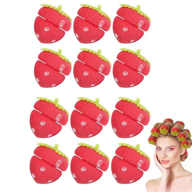 

12 шт. DIY Клубничные бигуди из пеноматериала без нагрева, ролики для волос без нагрева, набор для сна, мягкий губчатый материал, инструменты для укладки волос для ленивых девушек 12PCS