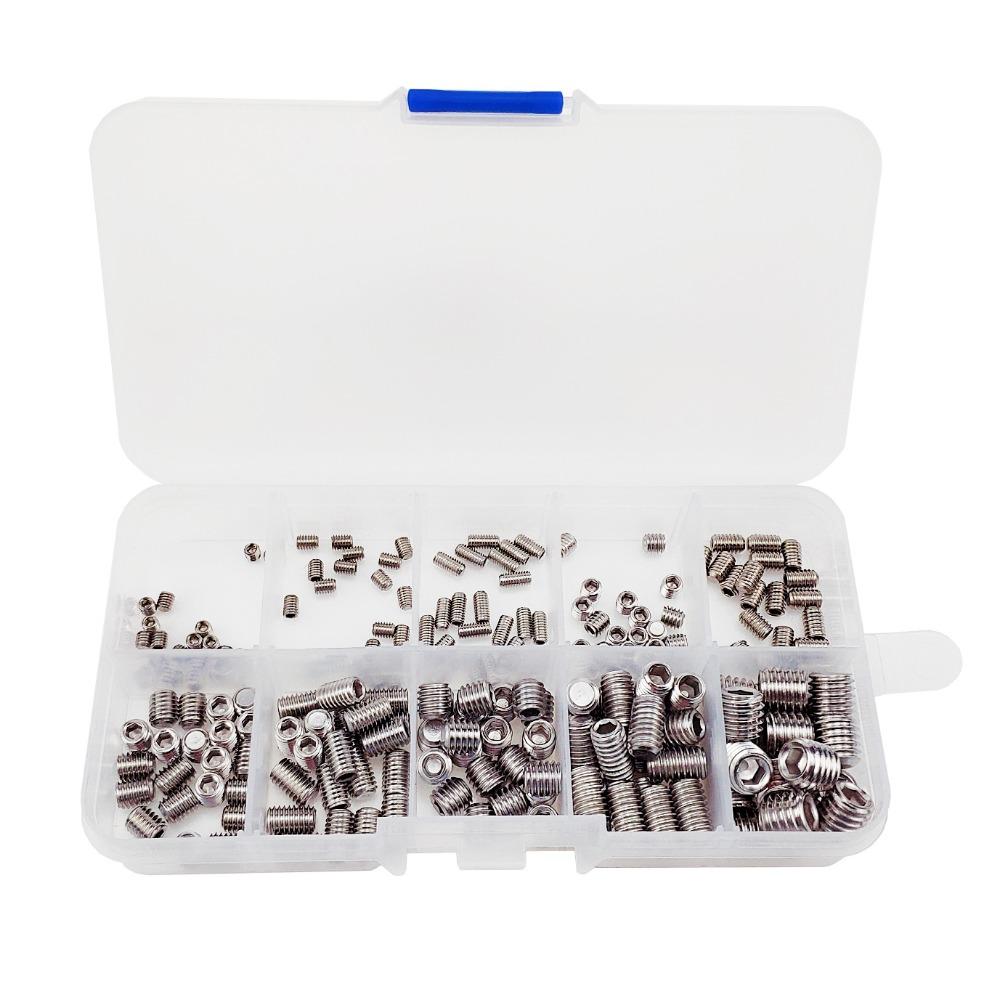 200pcs M3-M8 Allen Head Socket 10 Size Grub Screws Full Range Size Drive Cup-Point Set  Door Handles
