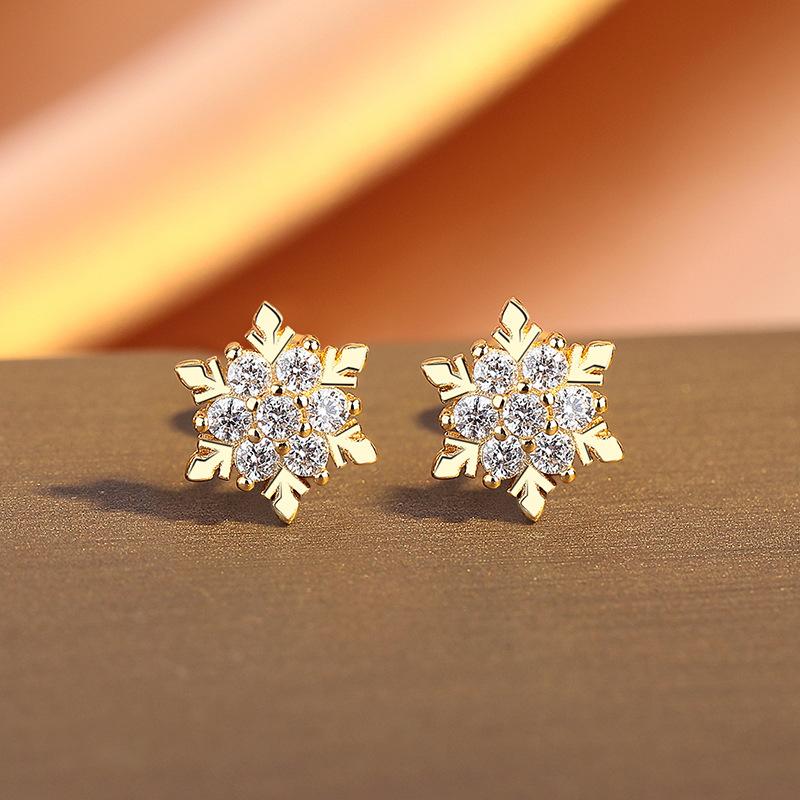 

Sterling Silver Snowflake Stud Earrings Fashion Zircon Threaded Flower Earbone Studs Women S Design Sense Light Luxury Temperament Ear Jewelry золотой