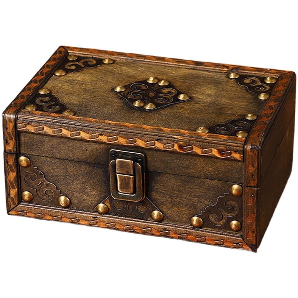 

Antique Vintage Wooden Storage Box for Jewelry and Small Accessories Desktop Organizer Compact Size with Alloy Clasps