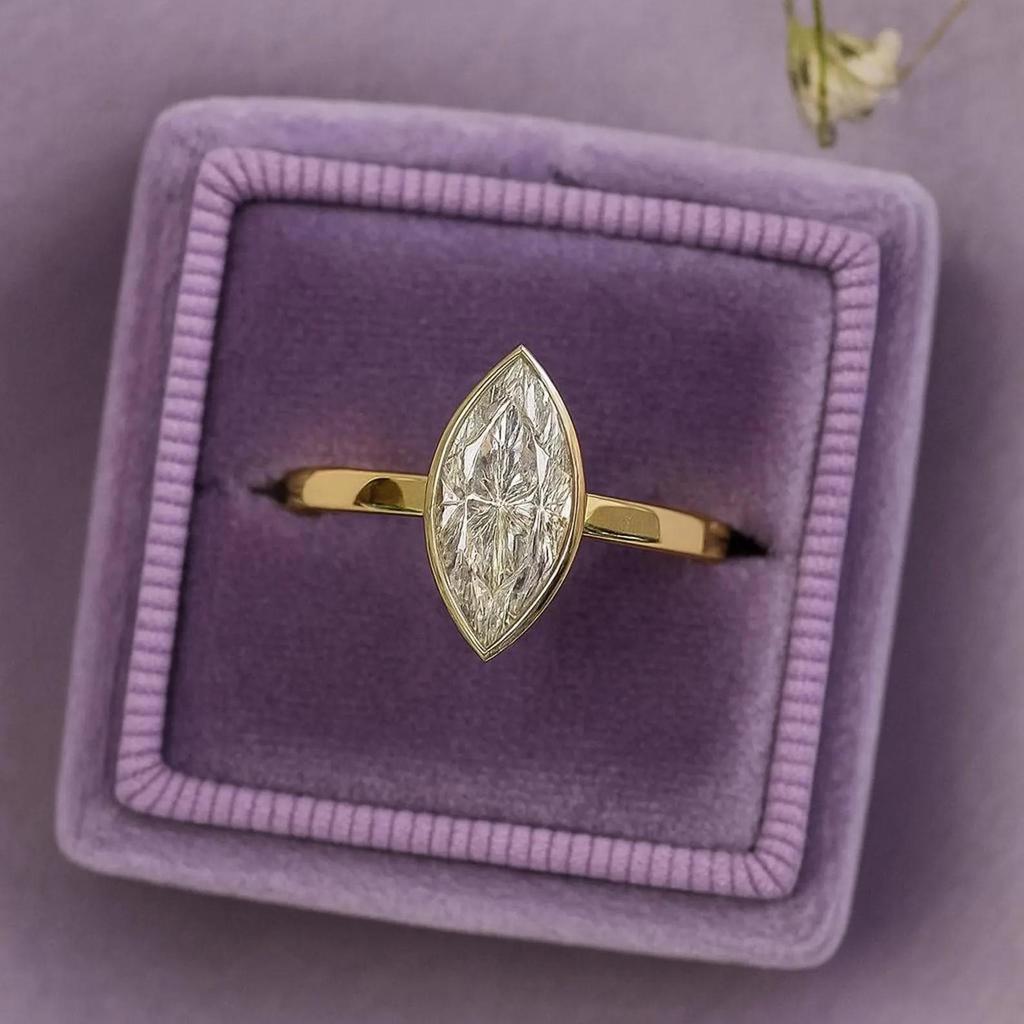 2CT Marquise Cubic Zirconia Engagement Ring: Yellow Gold Plated Victorian Wedding Ring: Solitaire Gemstone Bridal Jewelry Gift for her