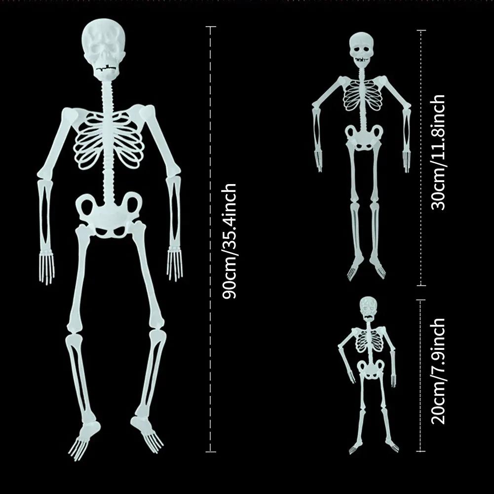 Movable Glow Fake Skull Scary Halloween Props Luminous Hanging Skeleton Halloween Party Home Outdoor Yard Garden Decoration