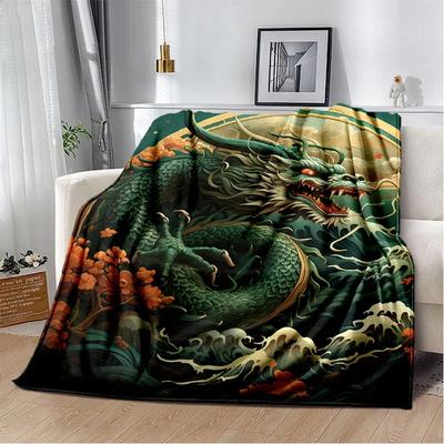 Chinese Style Dreamy Dragon Cartoon Blanket,Soft Throw Blanket for Home Bedroom Bed Sofa Picnic Travel Office Cover Child Gift