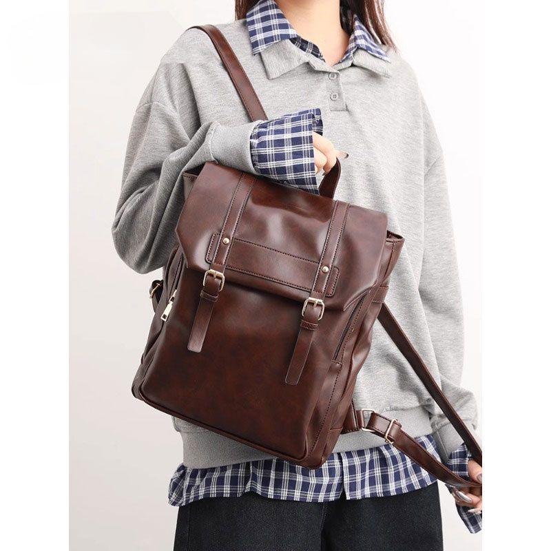 Retro Women's Lightweight Leather Backpack for Shopping and College