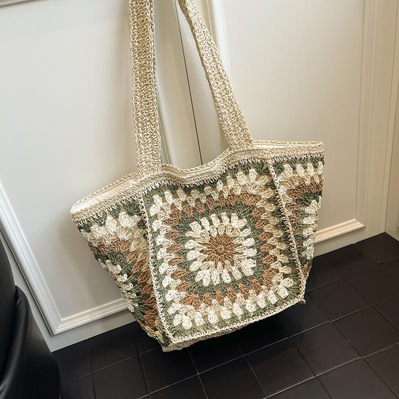 

New woven high-end shoulder bag crochet wool bag tote bag women s handbag bag trendy хакі