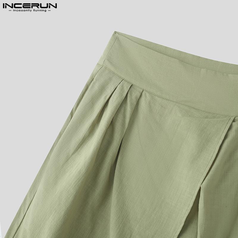 INCERUN Men Zip-Up High Waist Layers Long Trousers Casual Pants