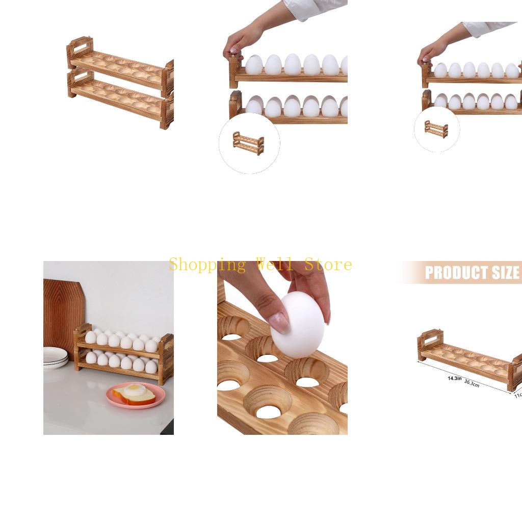 KX4B Household Wooden Double Layer Eggs Display Stand For Kitchen Countertop Space Saving Eggs Storage Rack China Mainland 2200₽