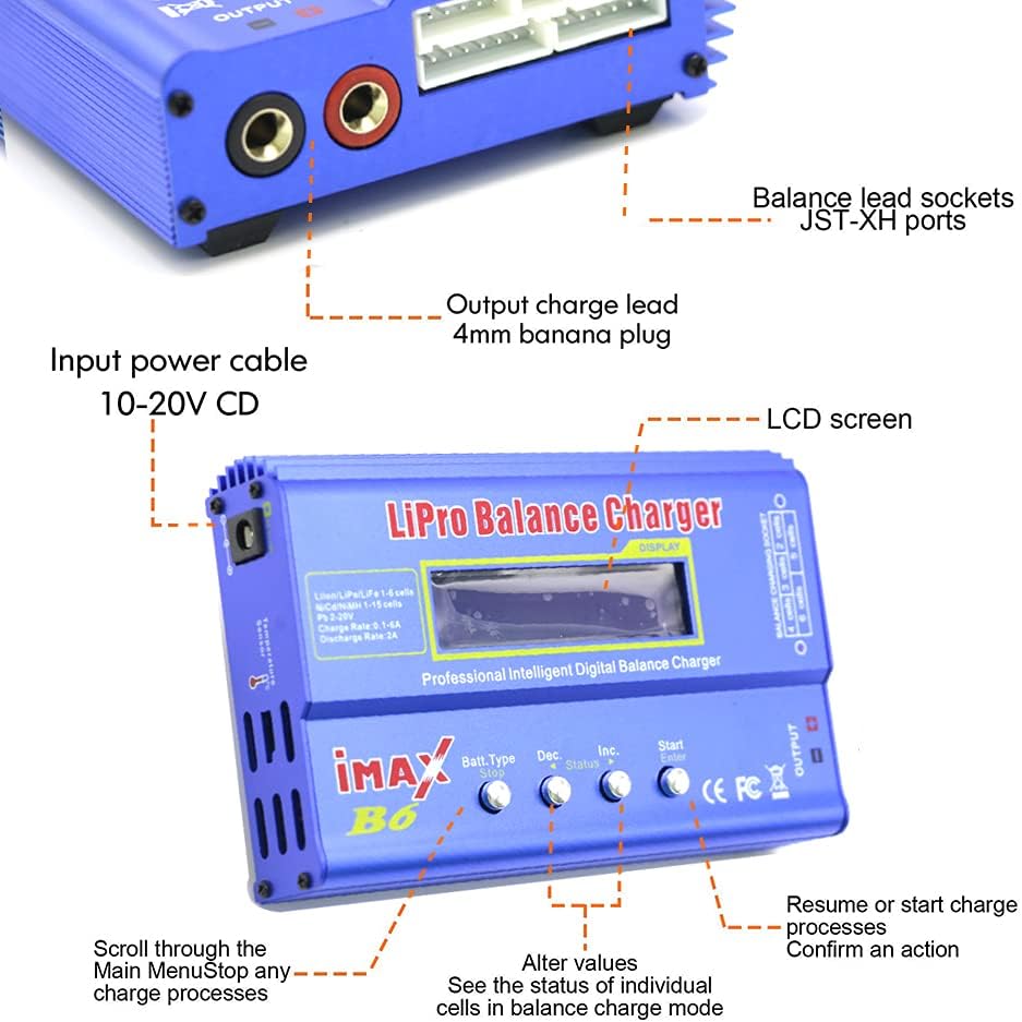 IMAX B6 80W Lipo Battery Balance Charger 6A Discharger, RC Hobby Lipo NiMh Li-ion Ni-Cd Digital Lipro Balance Charger Discharger + AC Power 12V 5A