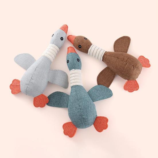 Linen Bird Dog Toy Wild Goose Squeaky Dog Chew Toy Interactive Stuffed Puppy Teething Toy for Dogs Cats Teeth Cleaning Hunting Instinct