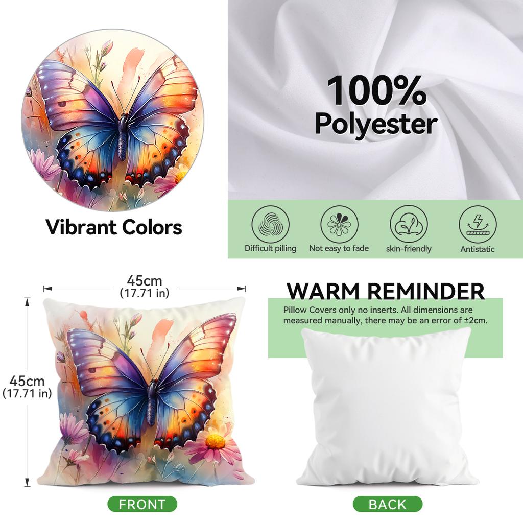 Watercolor Style Butterflies and Flowers Decorative Pillowcase Pillow Covers Throw Pillows Cushion Cases for Home Car Sofa