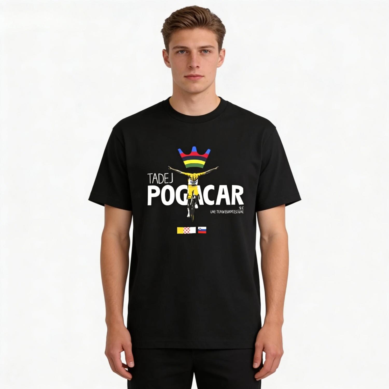 

Мужская футболка 2026 года команды Tadej Pogacar Cycling Team - Хлопковая одежда - Летние шорты Tour De France футболка с О-образным вырезом S чёрный