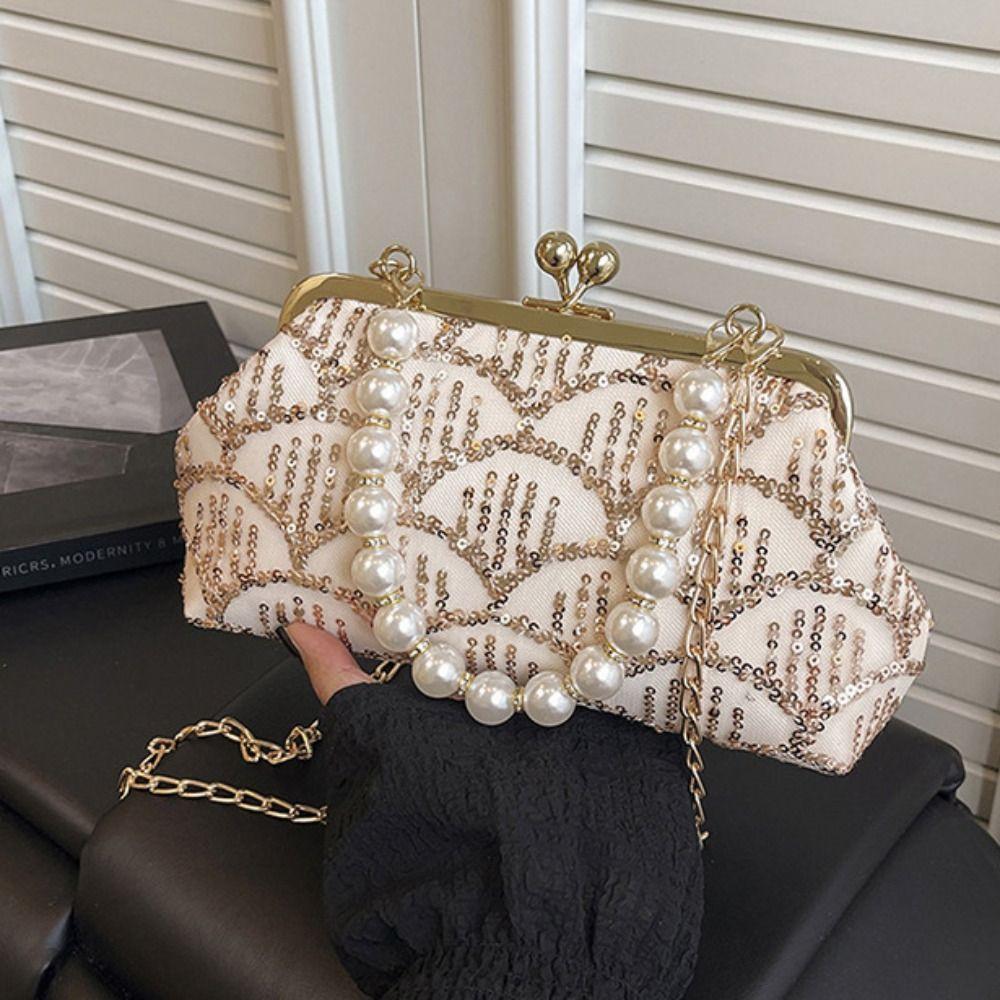 Süße Hanfu Clutch Tasche Kussverschluss Damen Muschel Tasche Lässig Pailletten Bankett Tasche Hochzeit