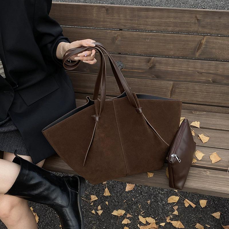 Light Luxury Brand Designer Wing Bag Frosted Suede Tote Bag Solid Color Versatile Large Capacity Women Storage Underarm Bags