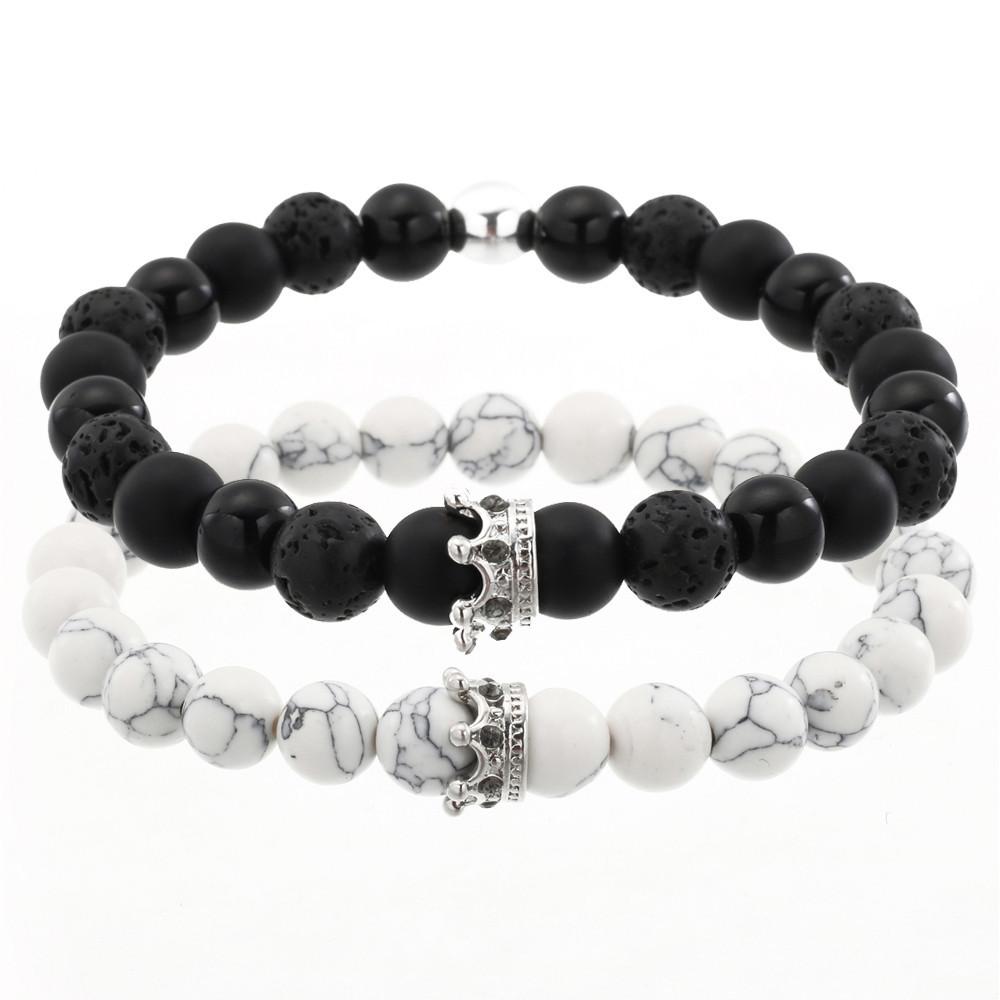 Fashion Versatile Energy Stone Turquoise Braided High Crown White Diamond Mixed Wear Small Crown Set Bracelet Bracelet