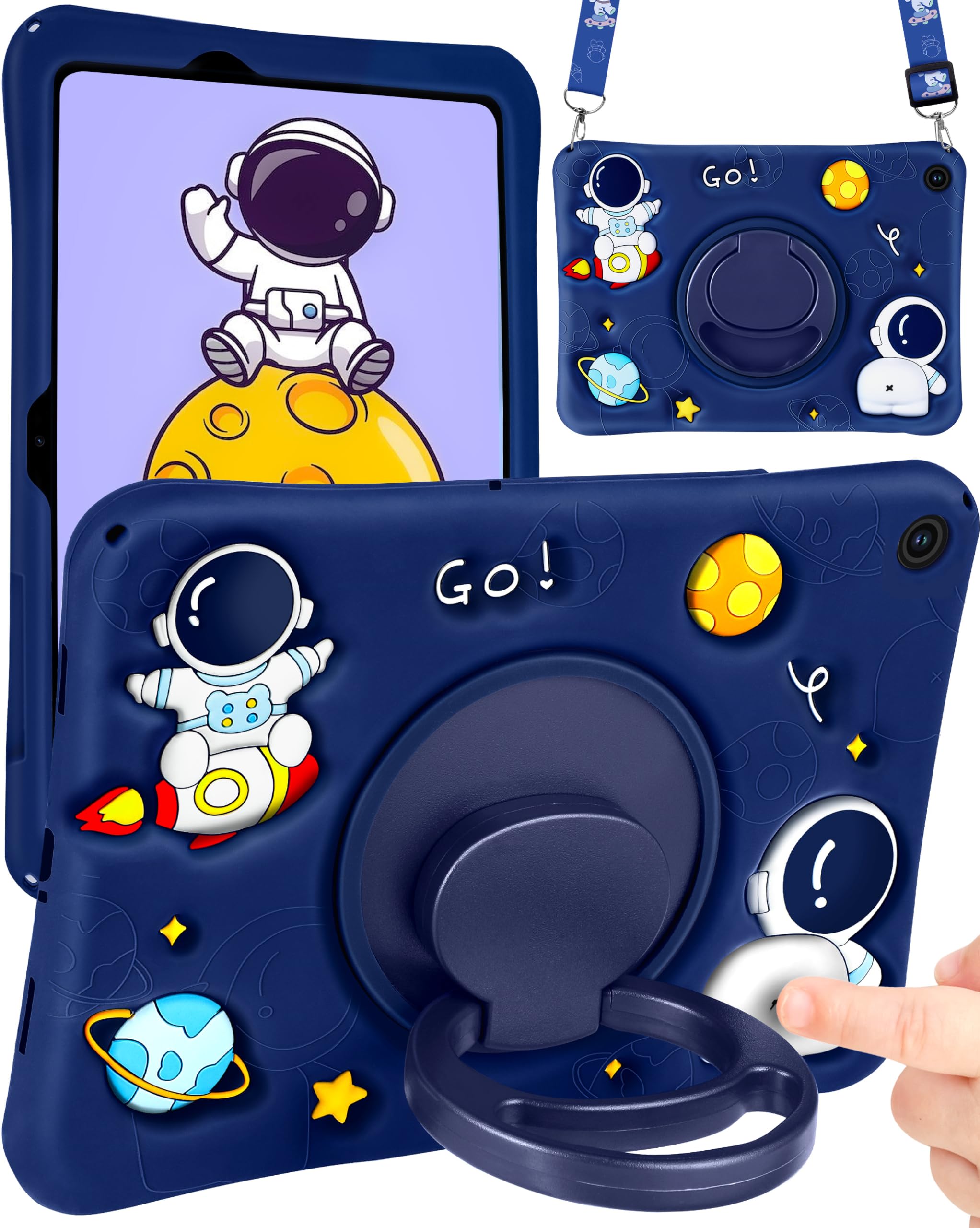 Pouzdro pro Samsung Galaxy Tab A9 Plus 11 palců, pěkné pouzdro s astronautem, Kawaii kreslené s otočným stojánkem a silikonovým popruhem