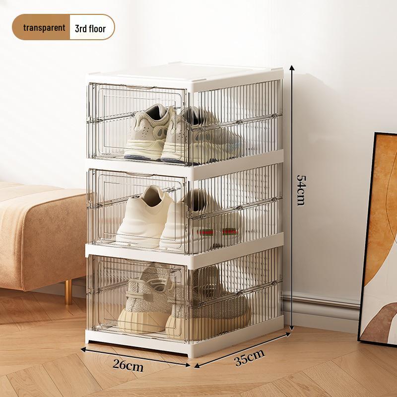 Foldable Transparent Shoe Box Cabinet with No-Install Lid - Multi-layer Thickened Shoe Rack for Home Storage