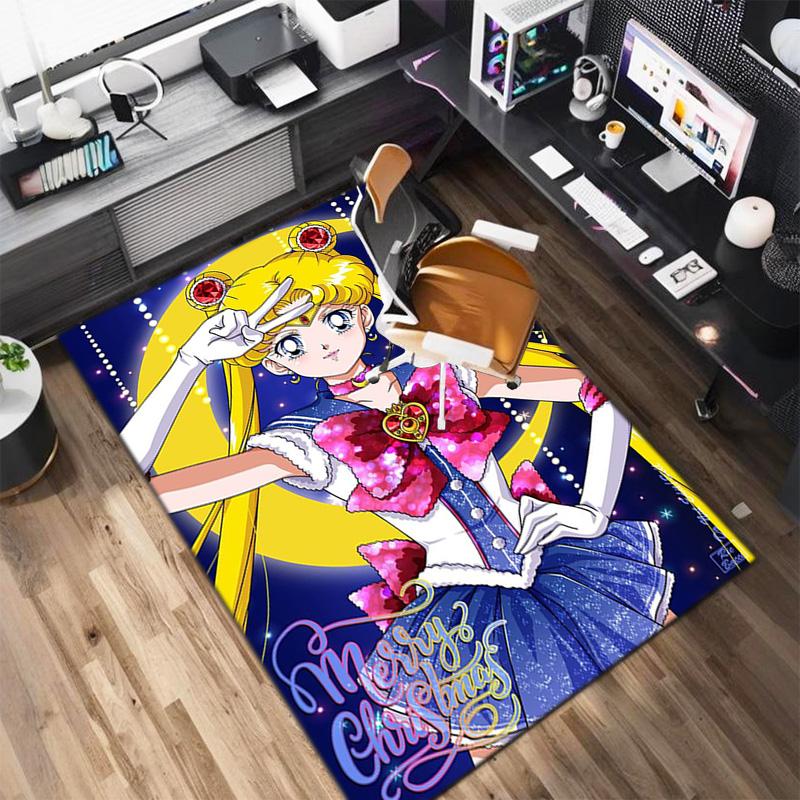 Cute Cartoon Theme Sailor Moon Tsukino Usagi Cartoon Rug Multifunctional Household Anti-slip Decorative Door Mat, Outdoor Floor Mat, and Carpet Y7