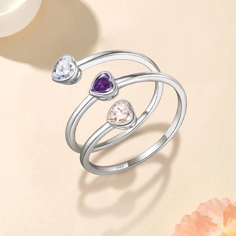 Trendy S925 Sterling Silver Heart-Shaped Ring with Rhinestones