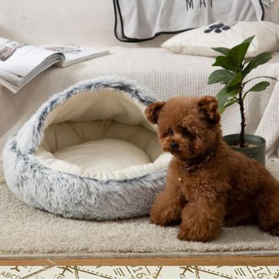 Cat and Dog Beds, Soft Plush Round Bedding Sleeping Pet Calming Nest Bed Cuddler for Kitten
