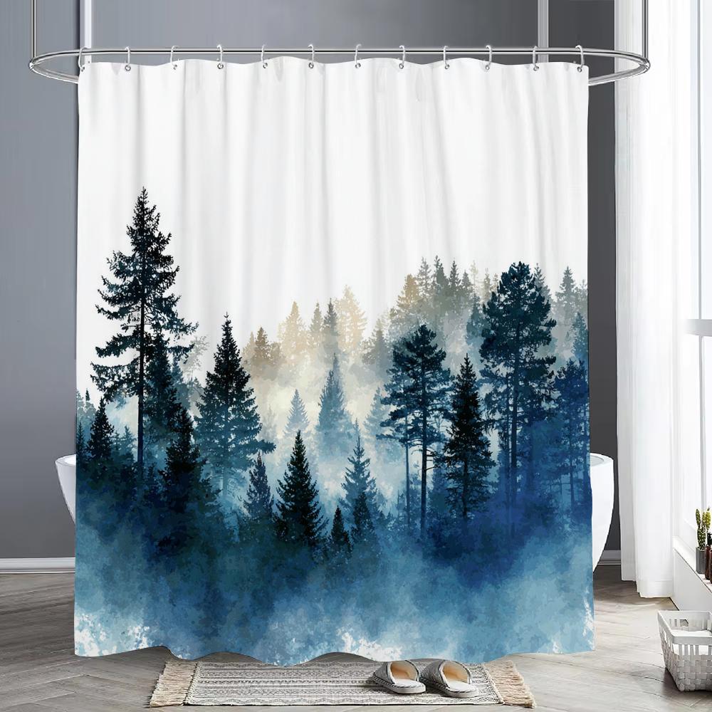 

Misty Forest Scenery Shower Curtain, Bathtub Bathroom Decorative Shower Curtain, Waterproof Shower Curtain With Hooks W60H190(CM)-1 Pcs
