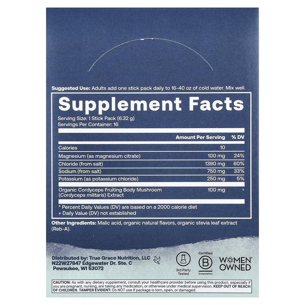 True Grace, ElectroMag™, Electrolyte Powder, Watermelon, 16 Stick Packs, 6.32 g (0.22 oz) Each