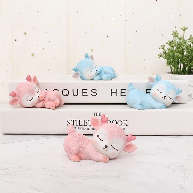 1PC Car Small Ornaments Sleeping Cute Deer Animal Tabletop Home Decoration Resin Crafts Cake Baking Cartoon Decor