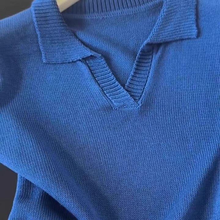 Summer Women's Collar Knitted T-shirt Short Sleeved Design Top