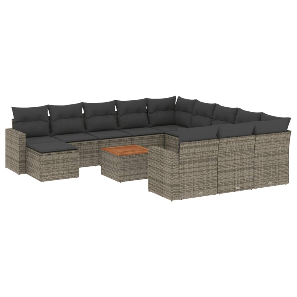 13 Piece Garden Sofa Set with Cushions Gray Poly Rattan