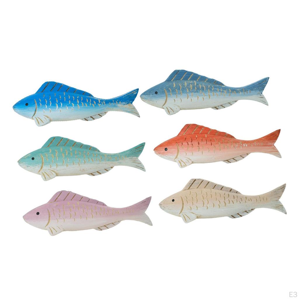 Fish Statue Wooden Figurine Crafts Beach Lover Tabletop Ornament for Restaurant Living Room