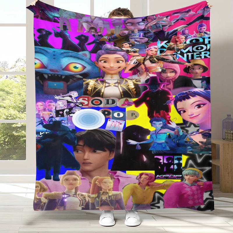 K-Pop Dämonenjäger Goldene Saja Jungen Flanelldecke, Ultra Weiche Warme Plüschdecke für Zuhause Schlafzimmer Bett Sofa Abdeckung Büro Picknick