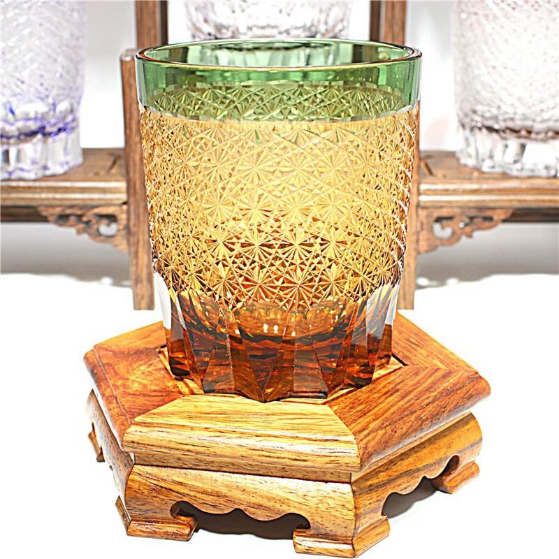Japanese Edo Kiriko Hand-Carved Crystal Whiskey Glass