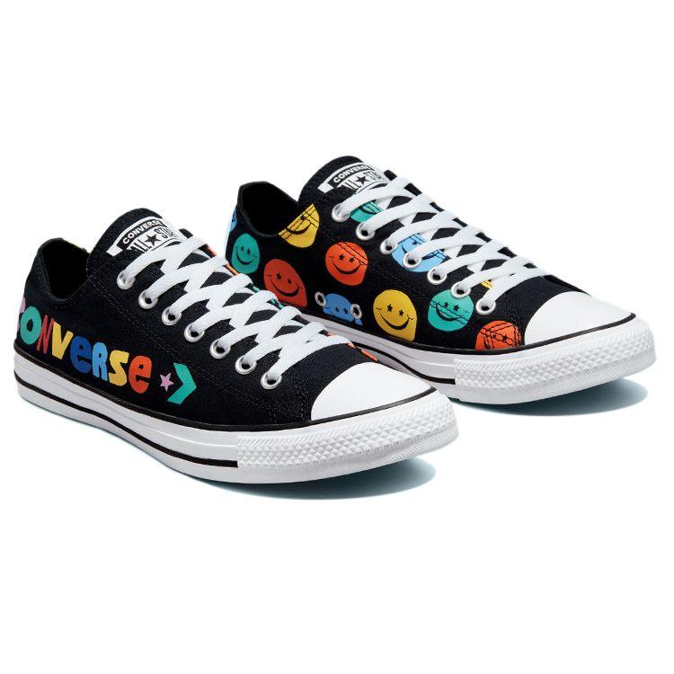 Converse Chuck Taylor All Star Trendy Versatile Smiley Print Low Top Canvas Shoes Unisex Sneakers Black 172827C