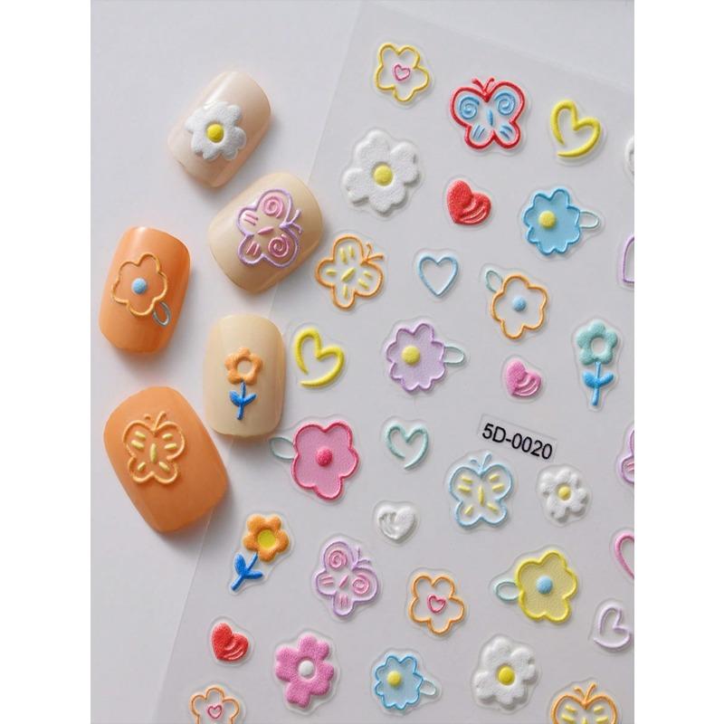 1pc 5D Embossed Floral Nail Art Sticker, Self-Adhesive Macaron Flower Nail Decals, Women's Nail Art Decoration, DIY Nail Supplies Nail Stickers