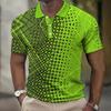 Men's 3D Plaid Print Casual Loose Short Sleeve Polo Shirt