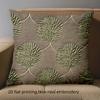 1 pillowcase 2D flat printing Brown Pillow with Leaf Pattern Embroidery Style Polyester pillowcase sofa decorative cushion cover